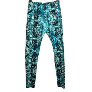 Material Girl Blue & Black Geometric Stretch Leggings Size M, Comfy Fit